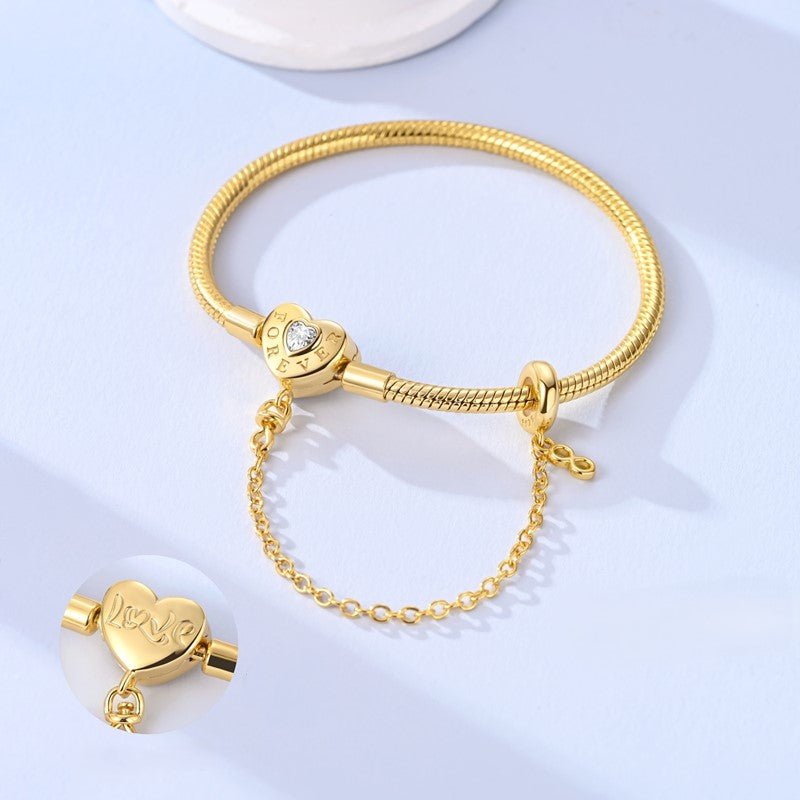 Pangama Jewelry Golden Forever Love Heart Snake Chain Bracelet