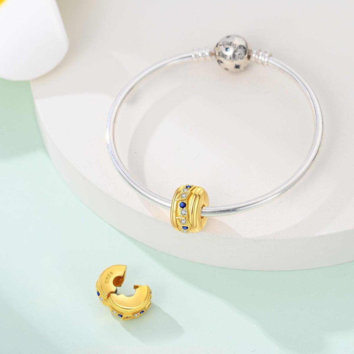 Pangama Jewelry Golden Geometric with Blue and Clear Stones Clip Charm