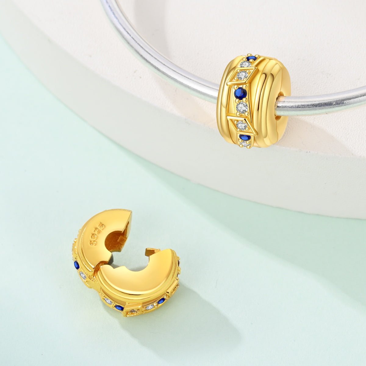 Pangama Jewelry Golden Geometric with Blue and Clear Stones Clip Charm