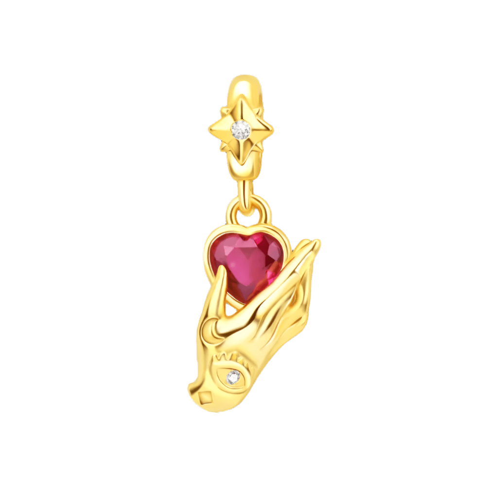 Pangama Jewelry Golden Hand with Ruby Heart Charm