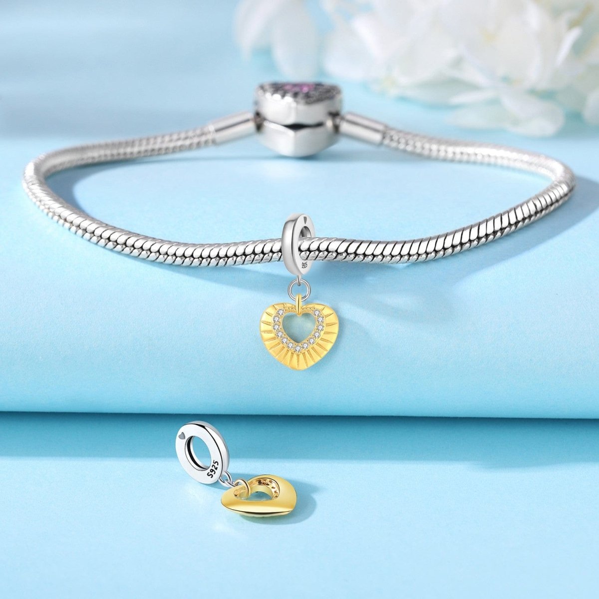 Pangama Jewelry Golden Heart Charm with Sparkling Crystal Accents