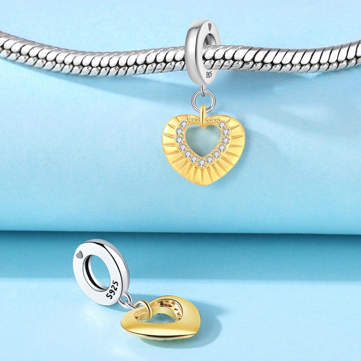 Pangama Jewelry Golden Heart Charm with Sparkling Crystal Accents