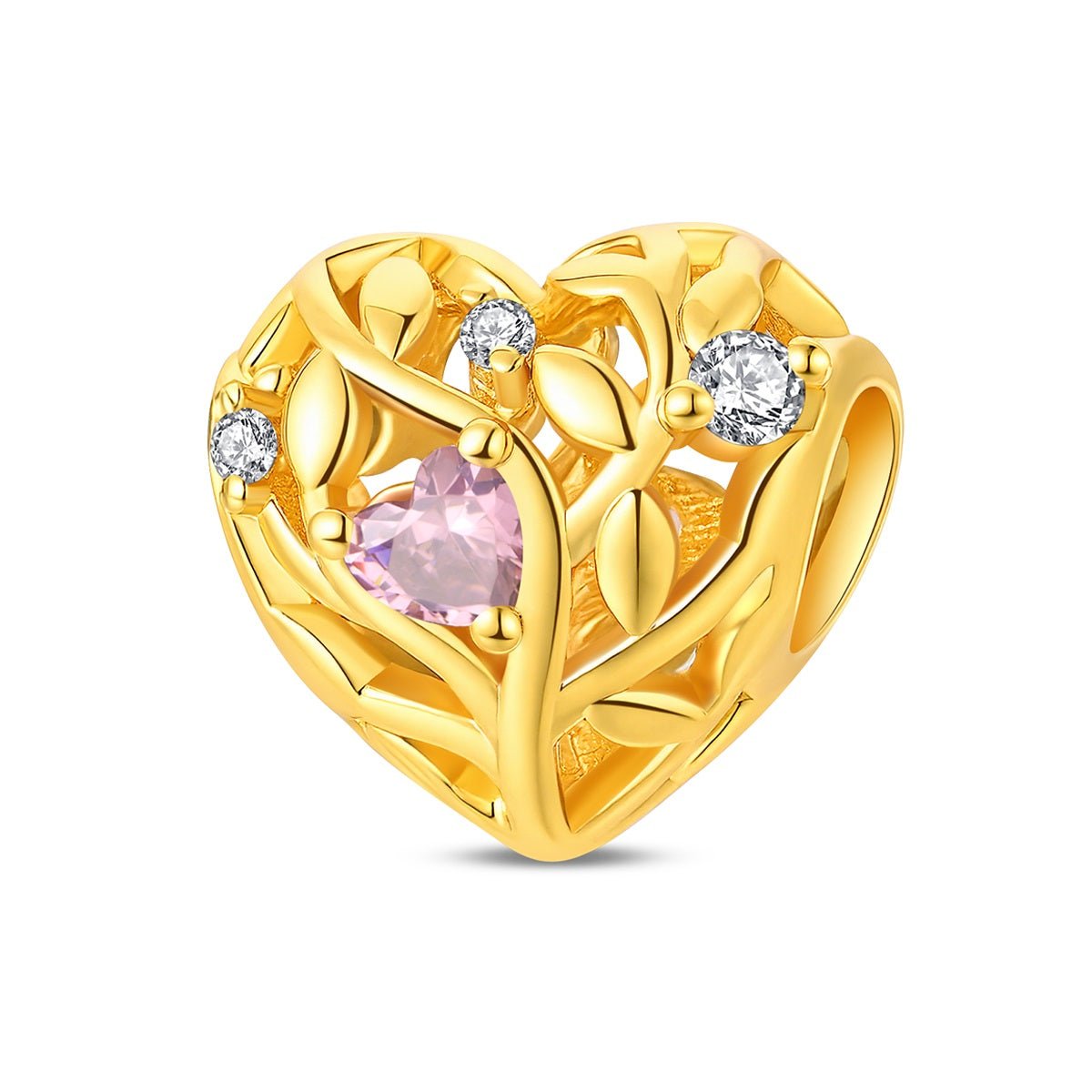Pangama Jewelry Golden Heart Tree of Life Pink Crystal Charm