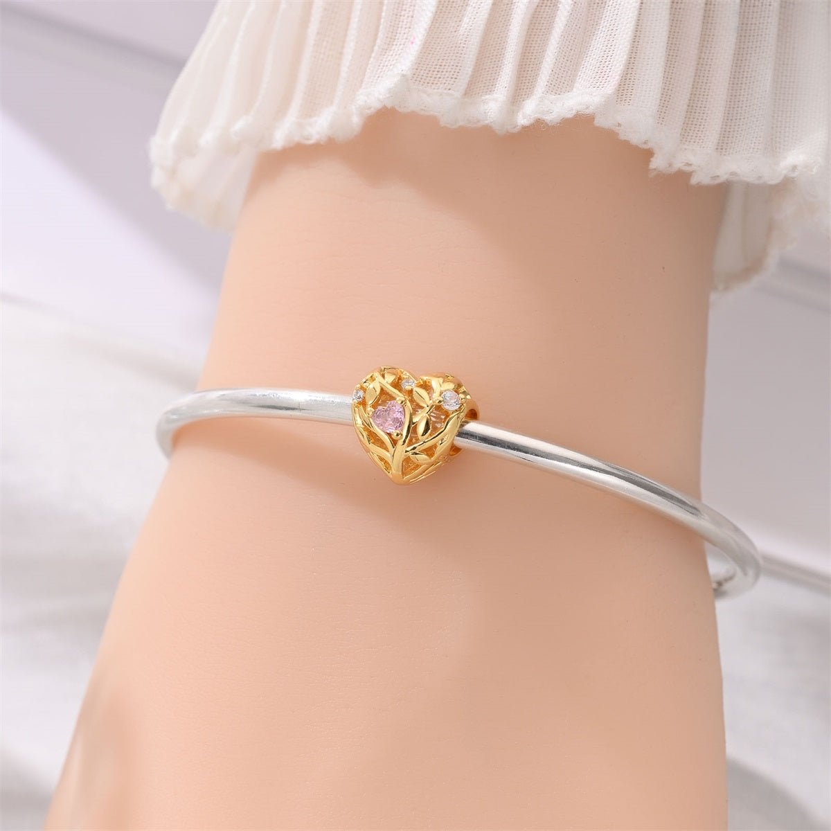 Pangama Jewelry Golden Heart Tree of Life Pink Crystal Charm