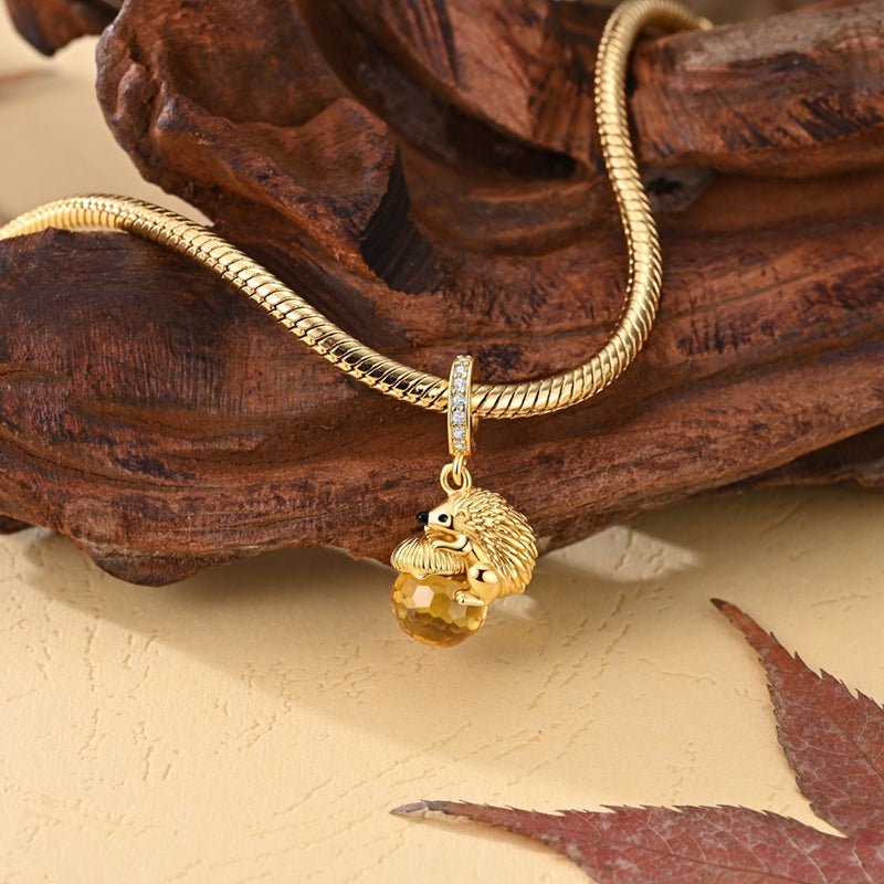 Pangama Jewelry Golden Hedgehog & Acorn Dangle Charm