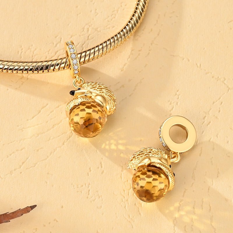Pangama Jewelry Golden Hedgehog & Acorn Dangle Charm