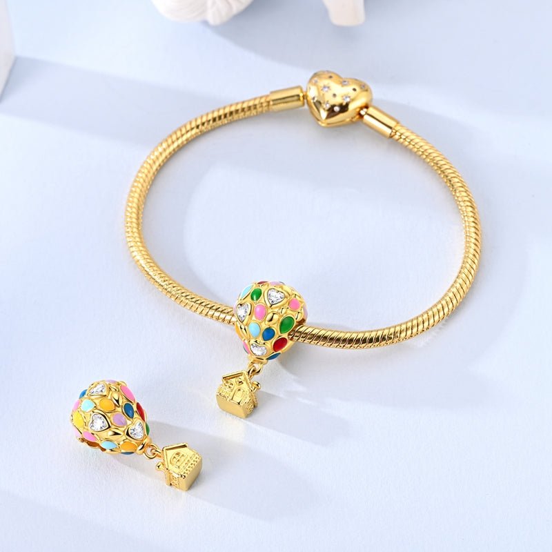 Pangama Jewelry Golden Hot Air Balloon & House Dangle Charm