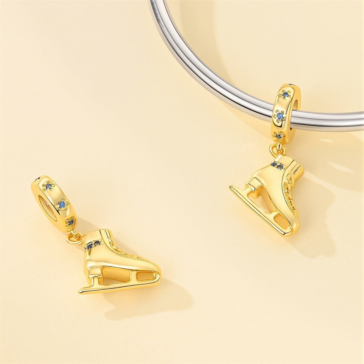Pangama Jewelry Golden Ice Skate with Blue Crystal Dangle Charm