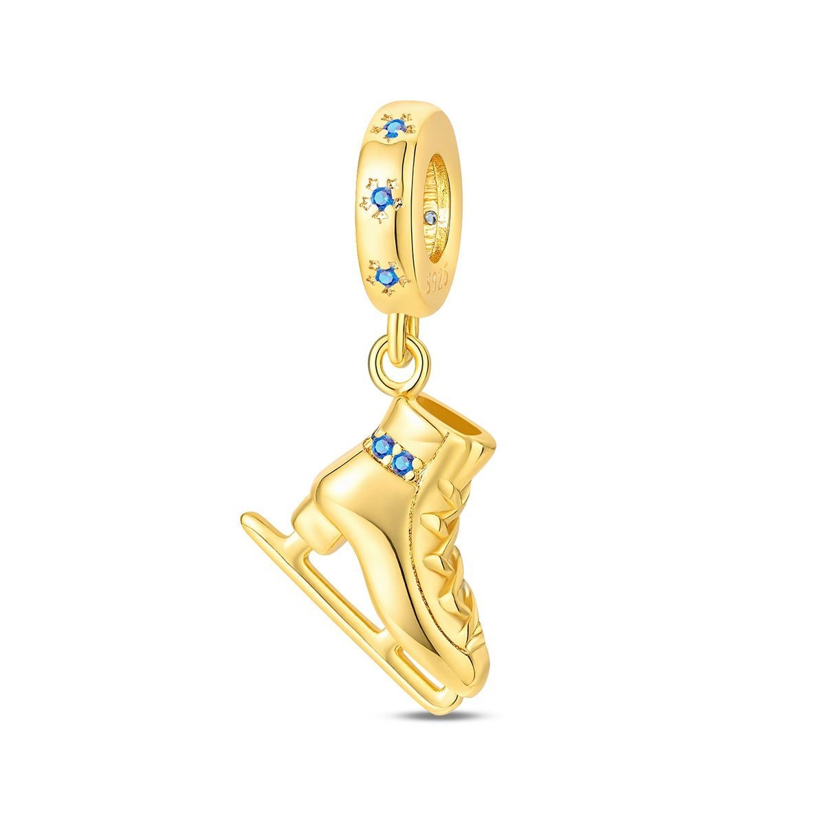 Pangama Jewelry Golden Ice Skate with Blue Crystal Dangle Charm