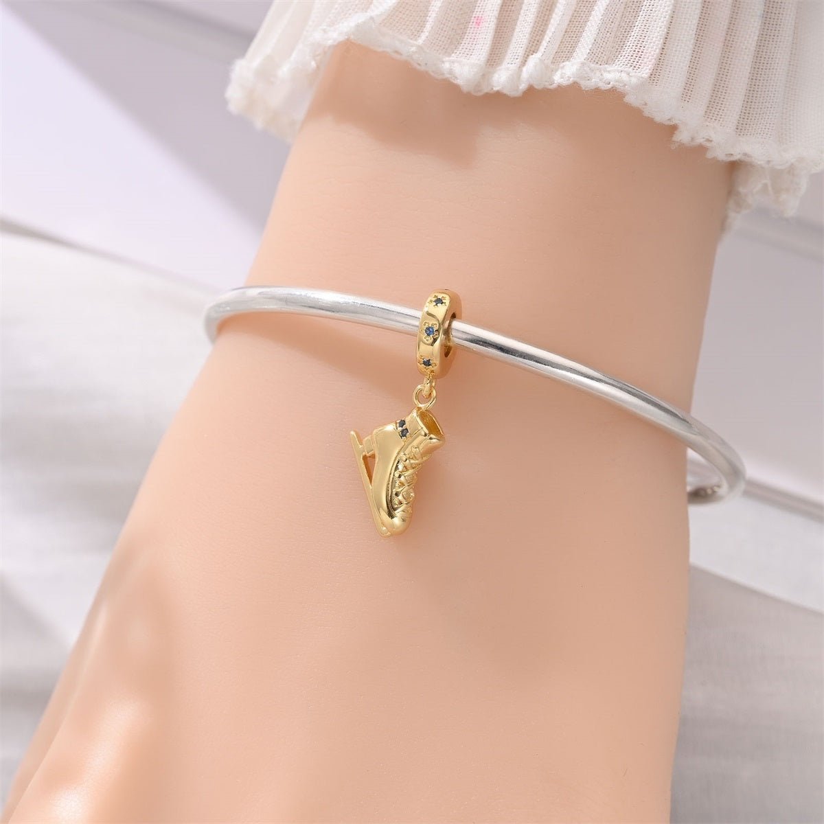 Pangama Jewelry Golden Ice Skate with Blue Crystal Dangle Charm