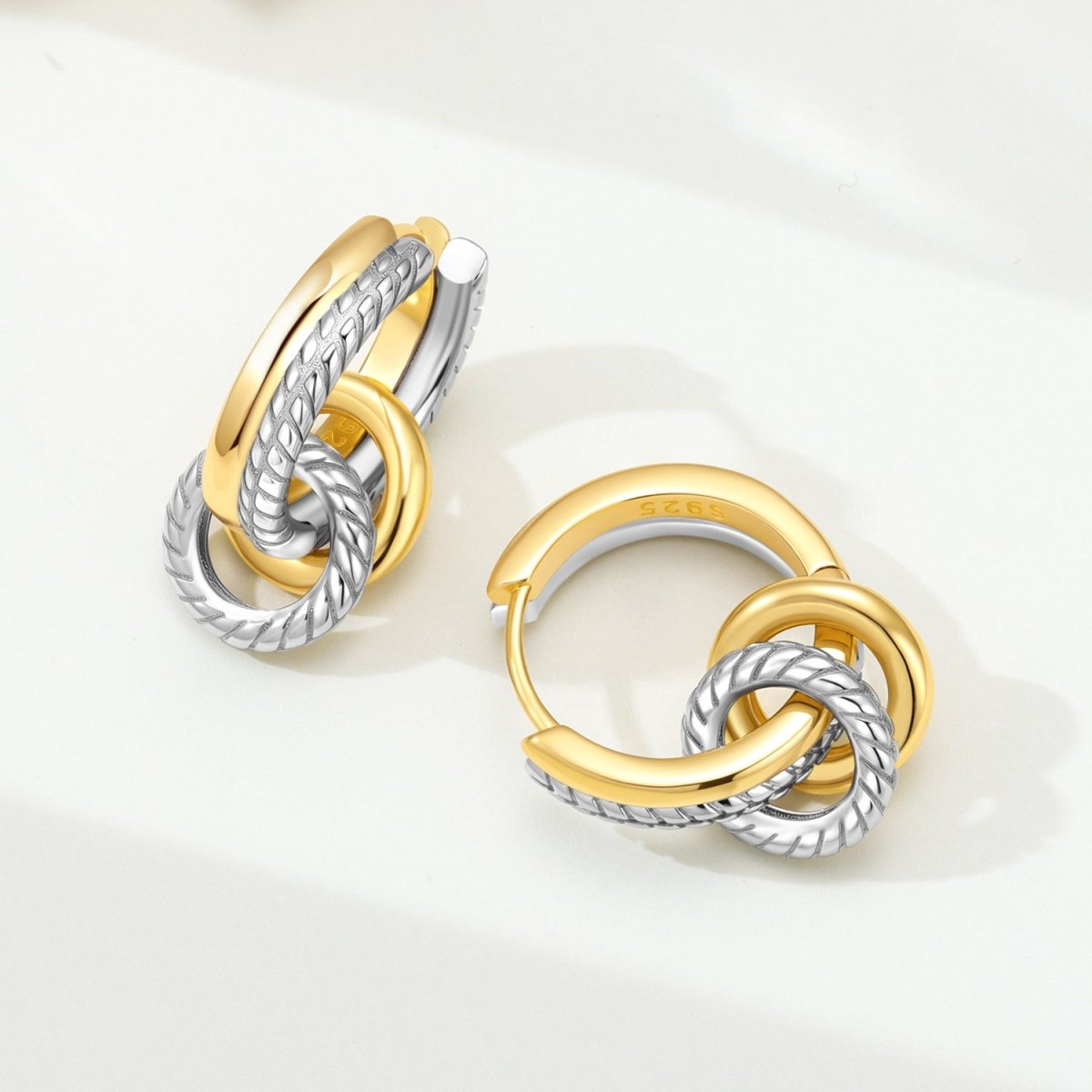 Pangama Jewelry Golden Interlocking Two-Tone Hoop Earrings