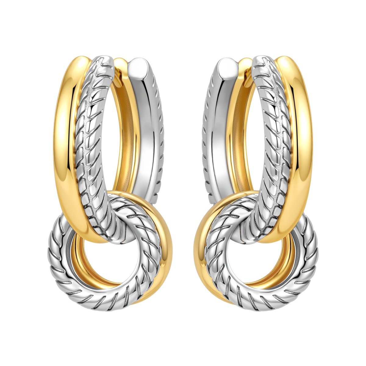 Pangama Jewelry Golden Interlocking Two-Tone Hoop Earrings