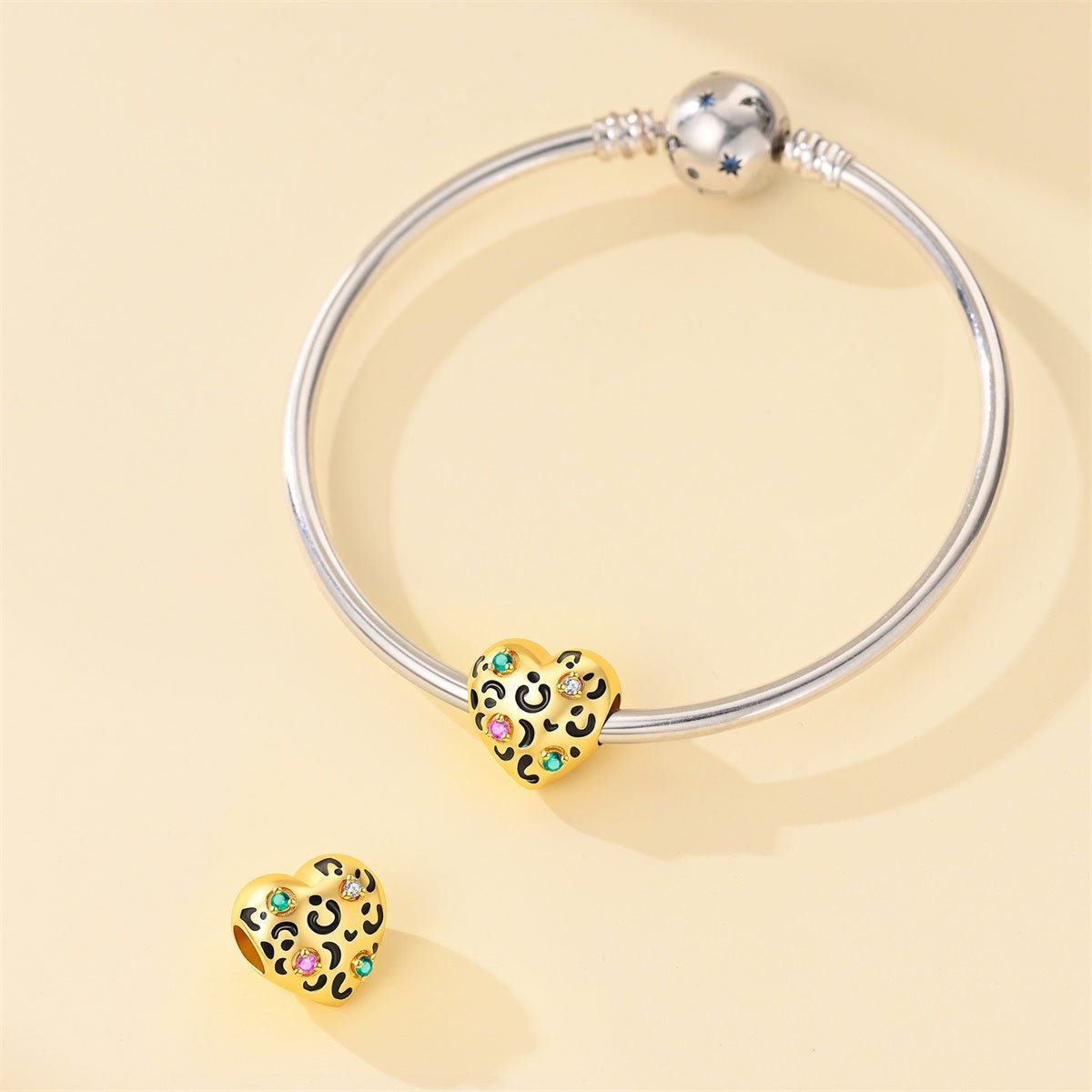Pangama Jewelry Golden Leopard Print Heart Charm