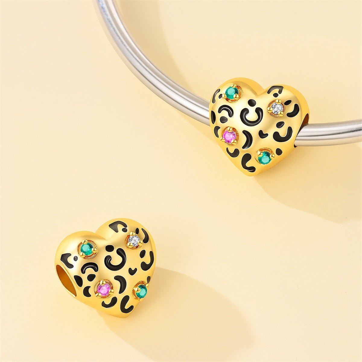 Pangama Jewelry Golden Leopard Print Heart Charm