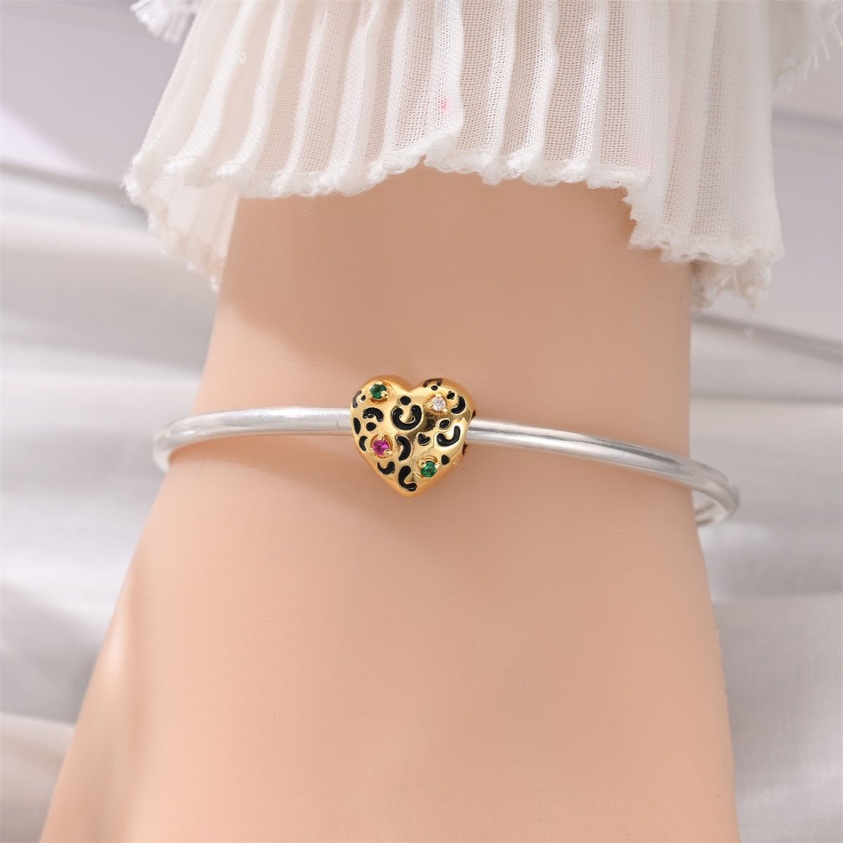 Pangama Jewelry Golden Leopard Print Heart Charm