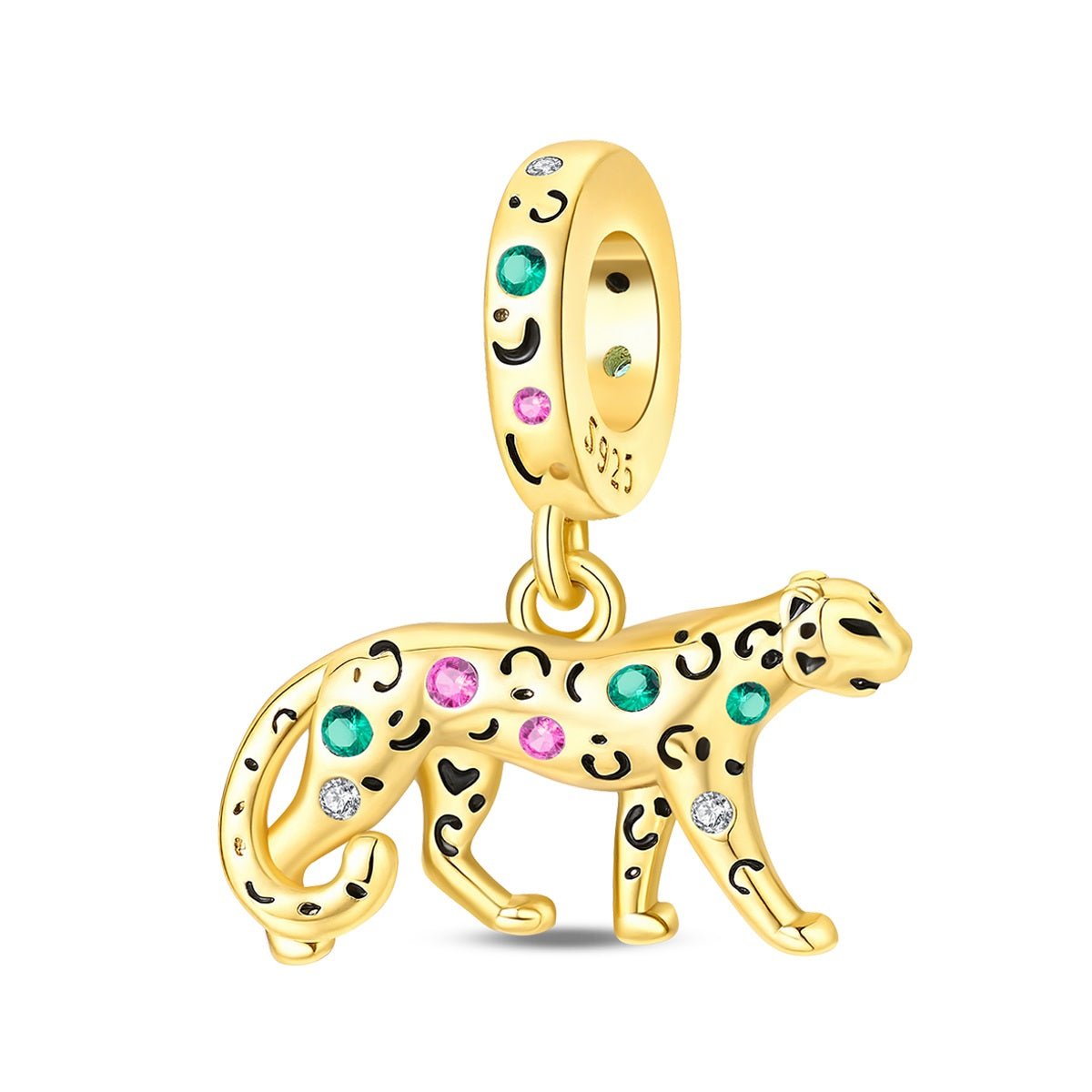 Pangama Jewelry Golden Leopard with Colorful Stones Dangle Charm