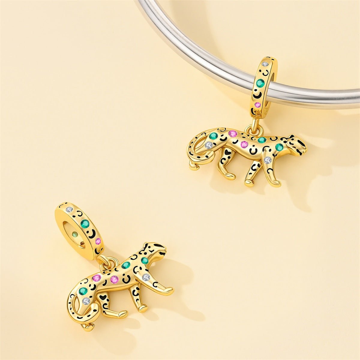 Pangama Jewelry Golden Leopard with Colorful Stones Dangle Charm
