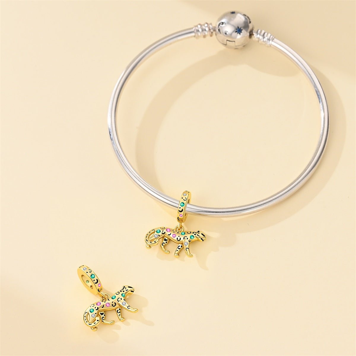 Pangama Jewelry Golden Leopard with Colorful Stones Dangle Charm