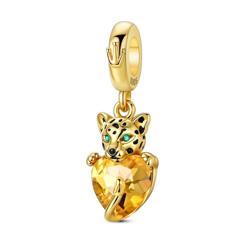 Pangama Jewelry Golden Leopard with Yellow Heart Dangle Charm