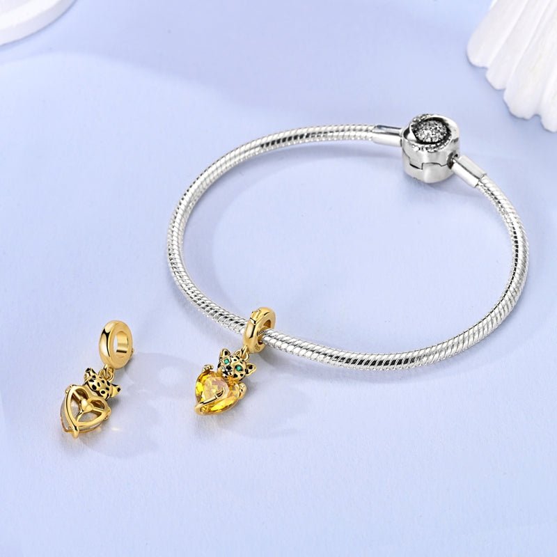 Pangama Jewelry Golden Leopard with Yellow Heart Dangle Charm