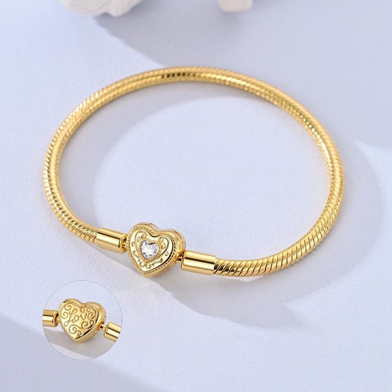 Pangama Jewelry Golden Love Heart Snake Chain Bracelet