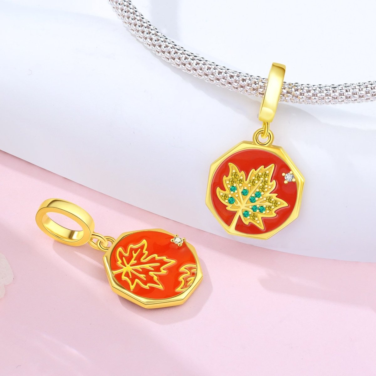 Pangama Jewelry Golden Maple Leaf Autumn Dangle Charm