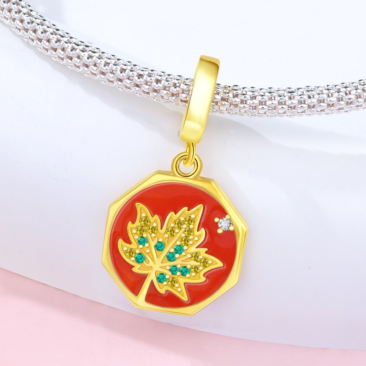 Pangama Jewelry Golden Maple Leaf Autumn Dangle Charm