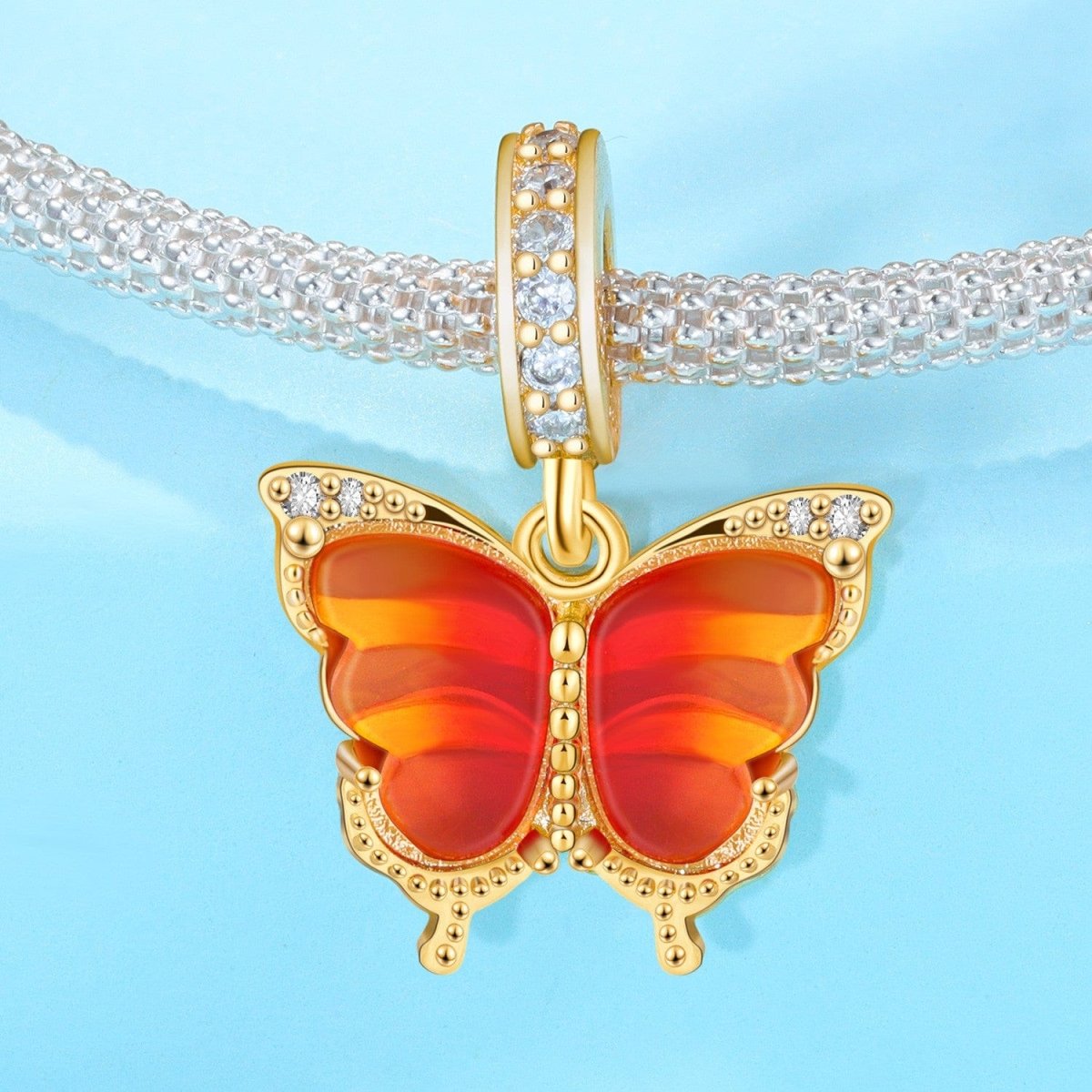 Pangama Jewelry Pink & Yellow Murano Glass Butterfly Dangle Charm