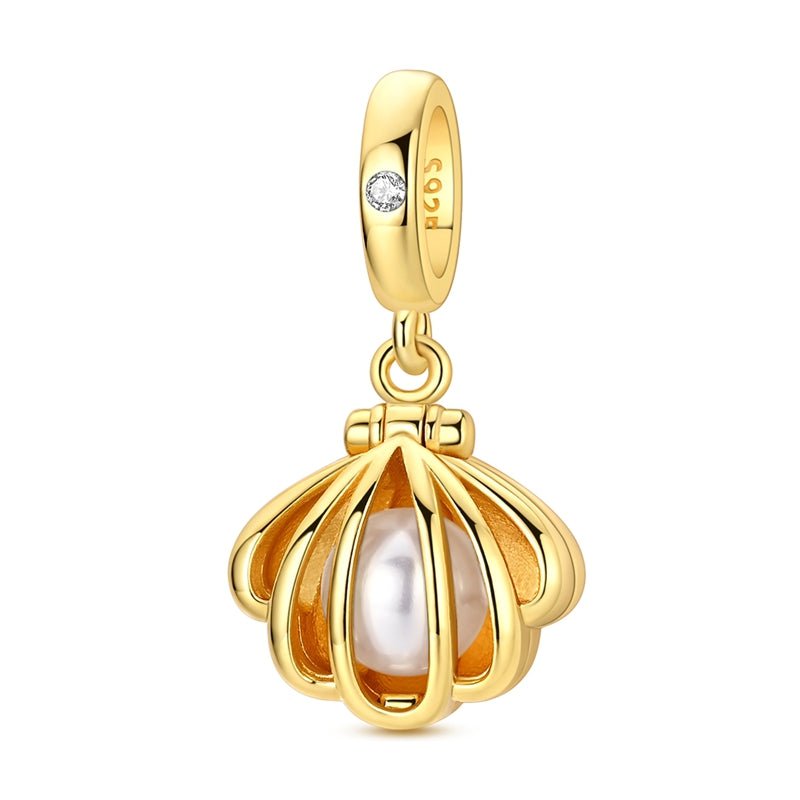 Pangama Jewelry Golden Opening Seashell Pearl Dangle Charm