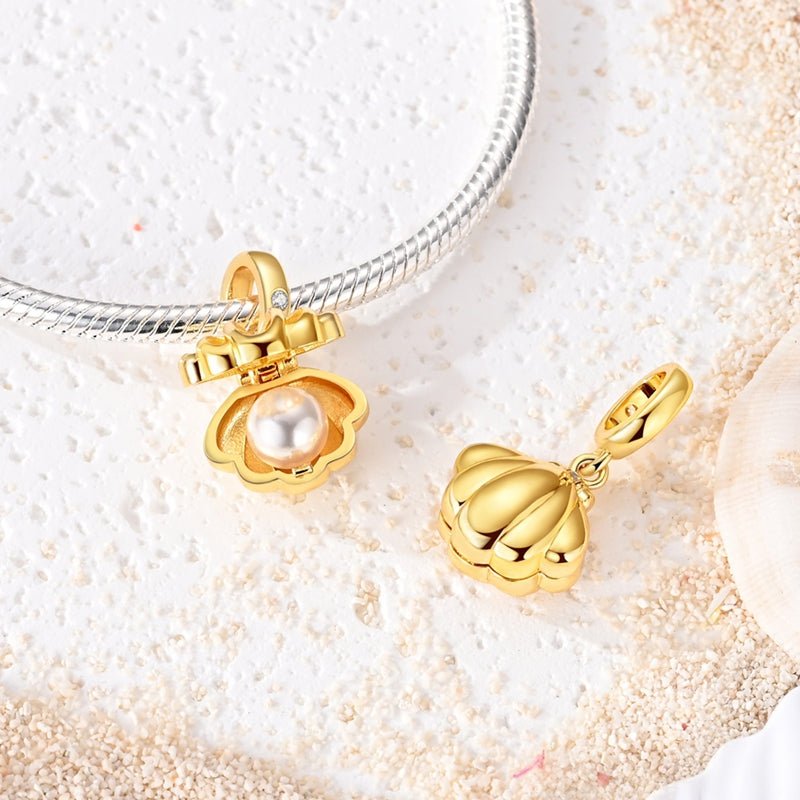 Pangama Jewelry Golden Opening Seashell Pearl Dangle Charm