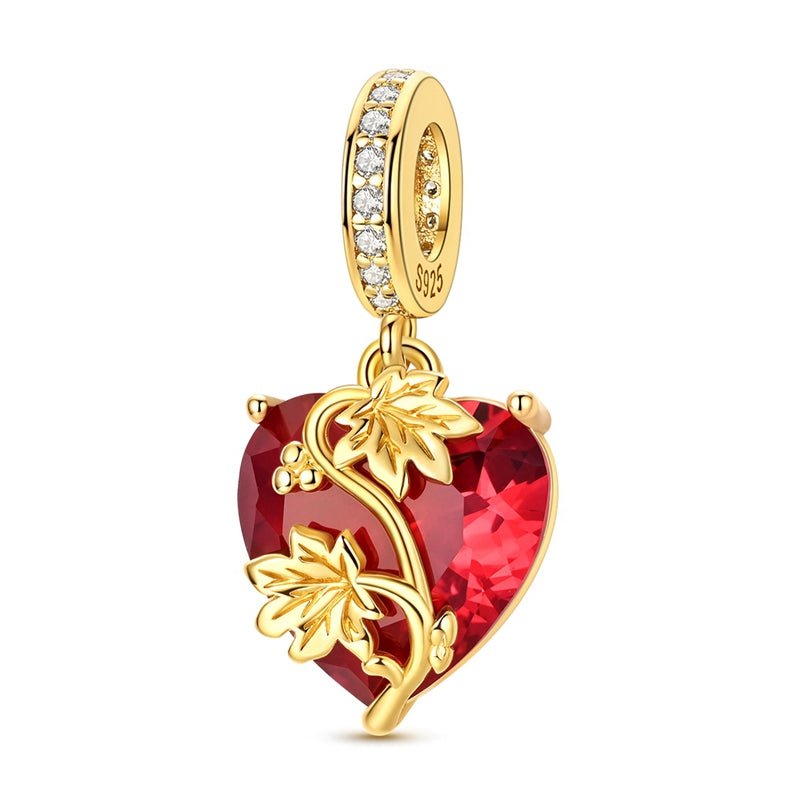 Pangama Jewelry Golden Red Heart & Vine Dangle Charm