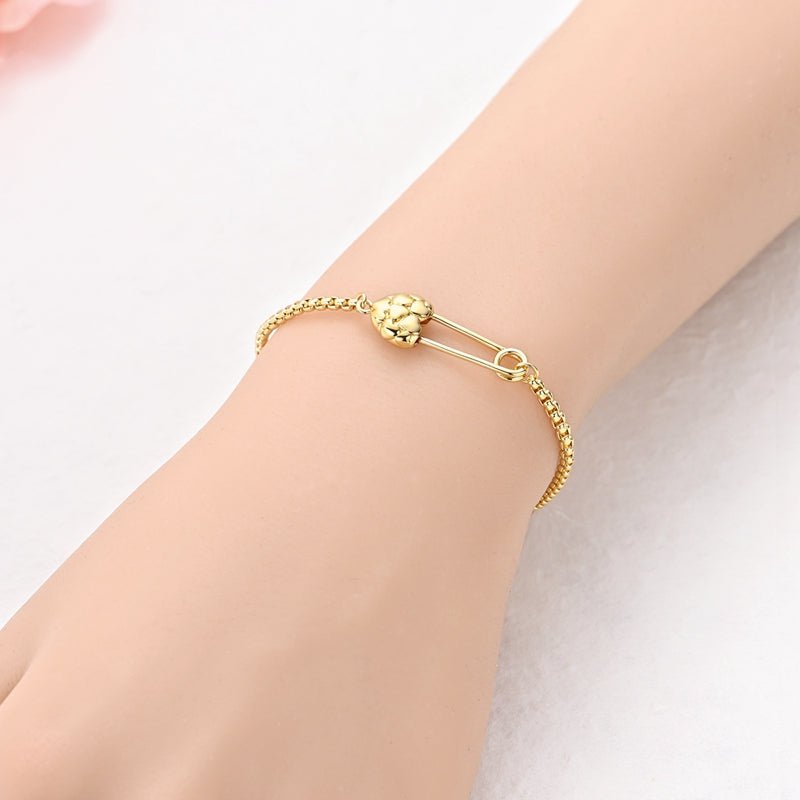 Pangama Jewelry Golden Safety Pin Heart Bracelet