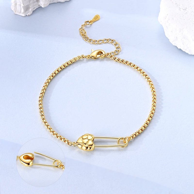 Pangama Jewelry Golden Safety Pin Heart Bracelet