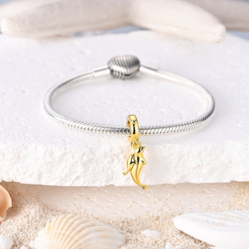 Pangama Jewelry Golden Sea Cat Mother & Baby Dangle Charm