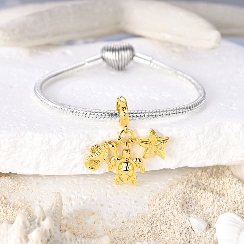 Pangama Jewelry Golden Sea Turtle, Seahorse & Starfish Dangle Charm