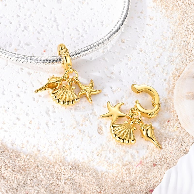 Pangama Jewelry Golden Seashell, Starfish & Conch Dangle Charm