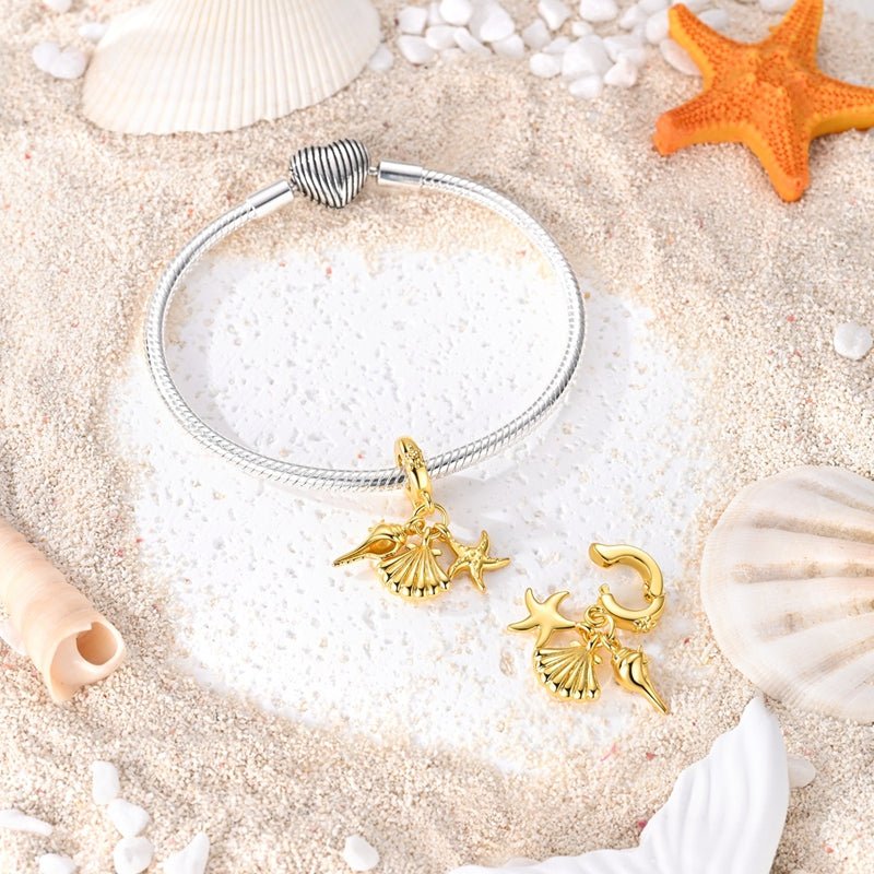 Pangama Jewelry Golden Seashell, Starfish & Conch Dangle Charm