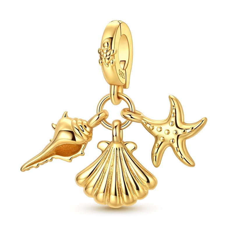 Pangama Jewelry Golden Seashell, Starfish & Conch Dangle Charm