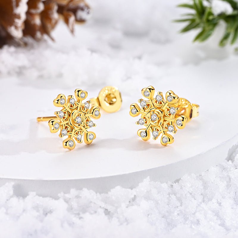 Pangama Jewelry Golden Snowflake Heart Stud Earrings