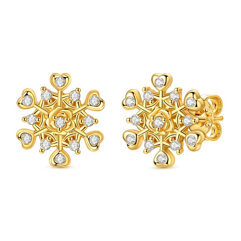 Pangama Jewelry Golden Snowflake Heart Stud Earrings