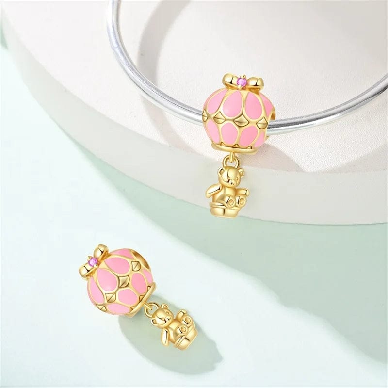 Pangama Jewelry Golden Teddy Bear Hot Air Balloon Dangle Charm