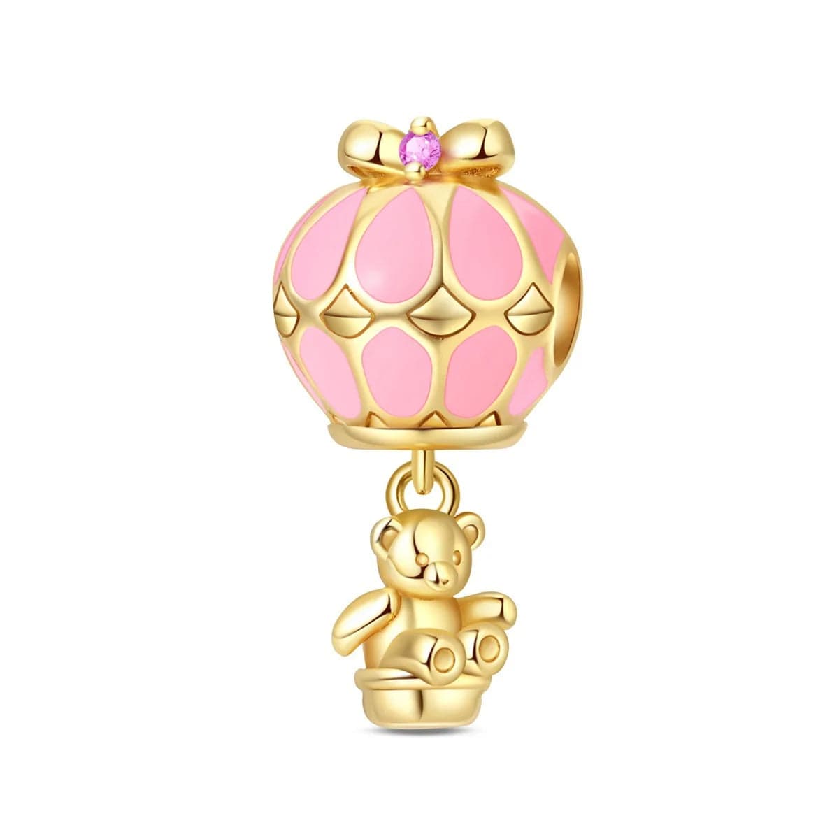 Pangama Jewelry Golden Teddy Bear Hot Air Balloon Dangle Charm