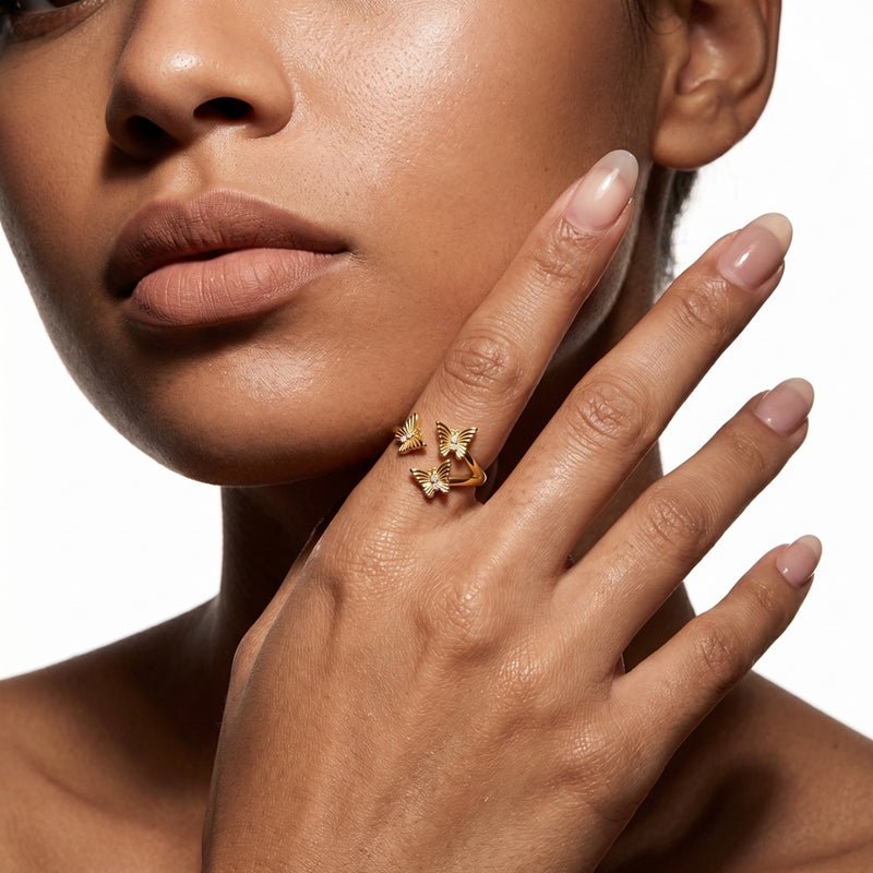 Pangama Jewelry Golden Triple Butterfly Adjustable Ring