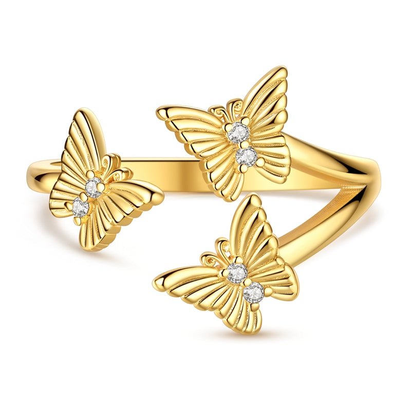 Pangama Jewelry Golden Triple Butterfly Adjustable Ring