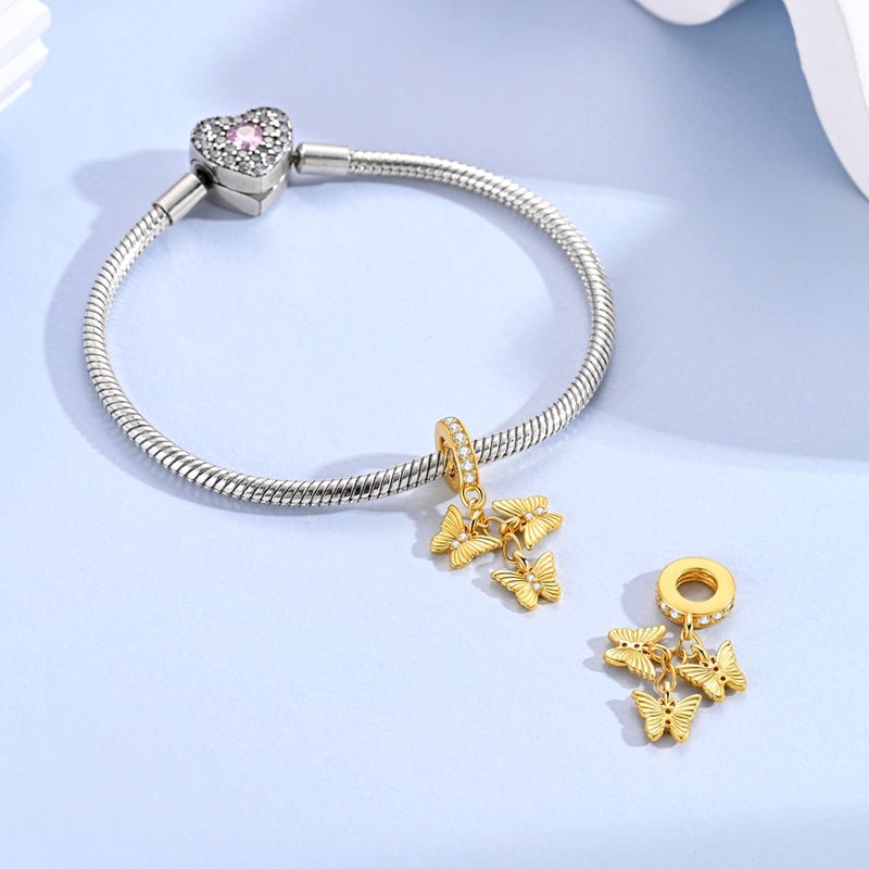 Pangama Jewelry Golden Triple Butterfly Dangle Charm