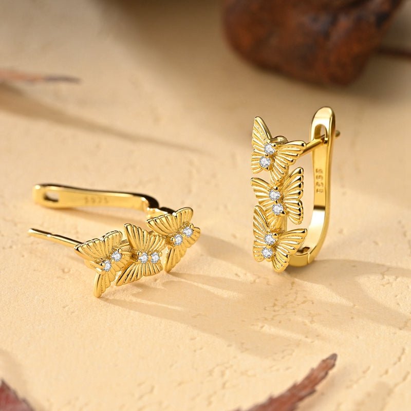 Pangama Jewelry Golden Triple Butterfly Hoop Earrings