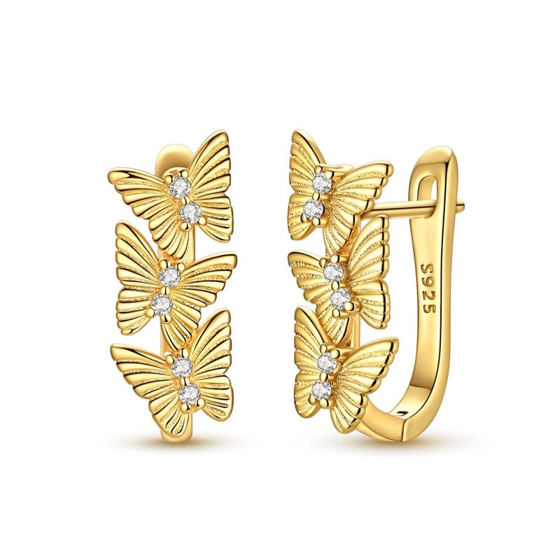 Pangama Jewelry Golden Triple Butterfly Hoop Earrings