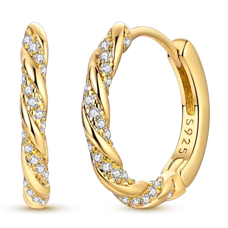 Pangama Jewelry Golden Twisted Pavé Hoop Earrings