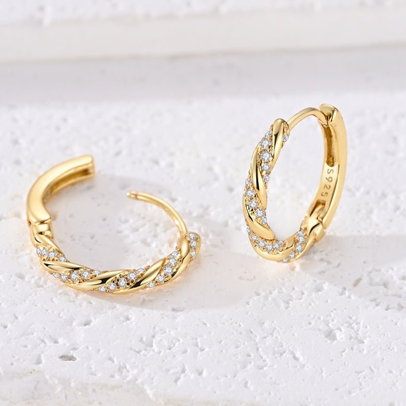Pangama Jewelry Golden Twisted Pavé Hoop Earrings