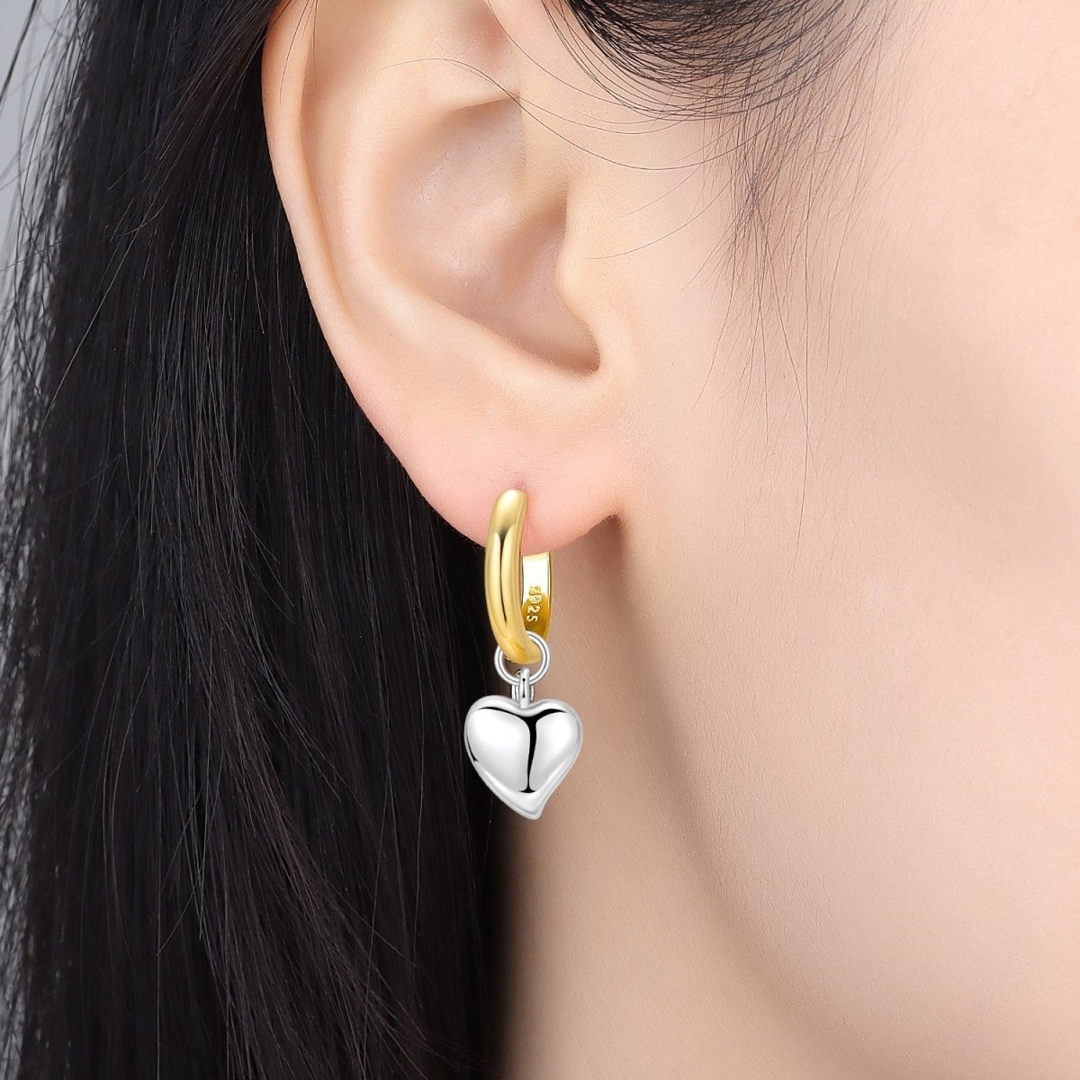 Pangama Jewelry Golden Two-Tone Puffy Heart Hoop Earrings